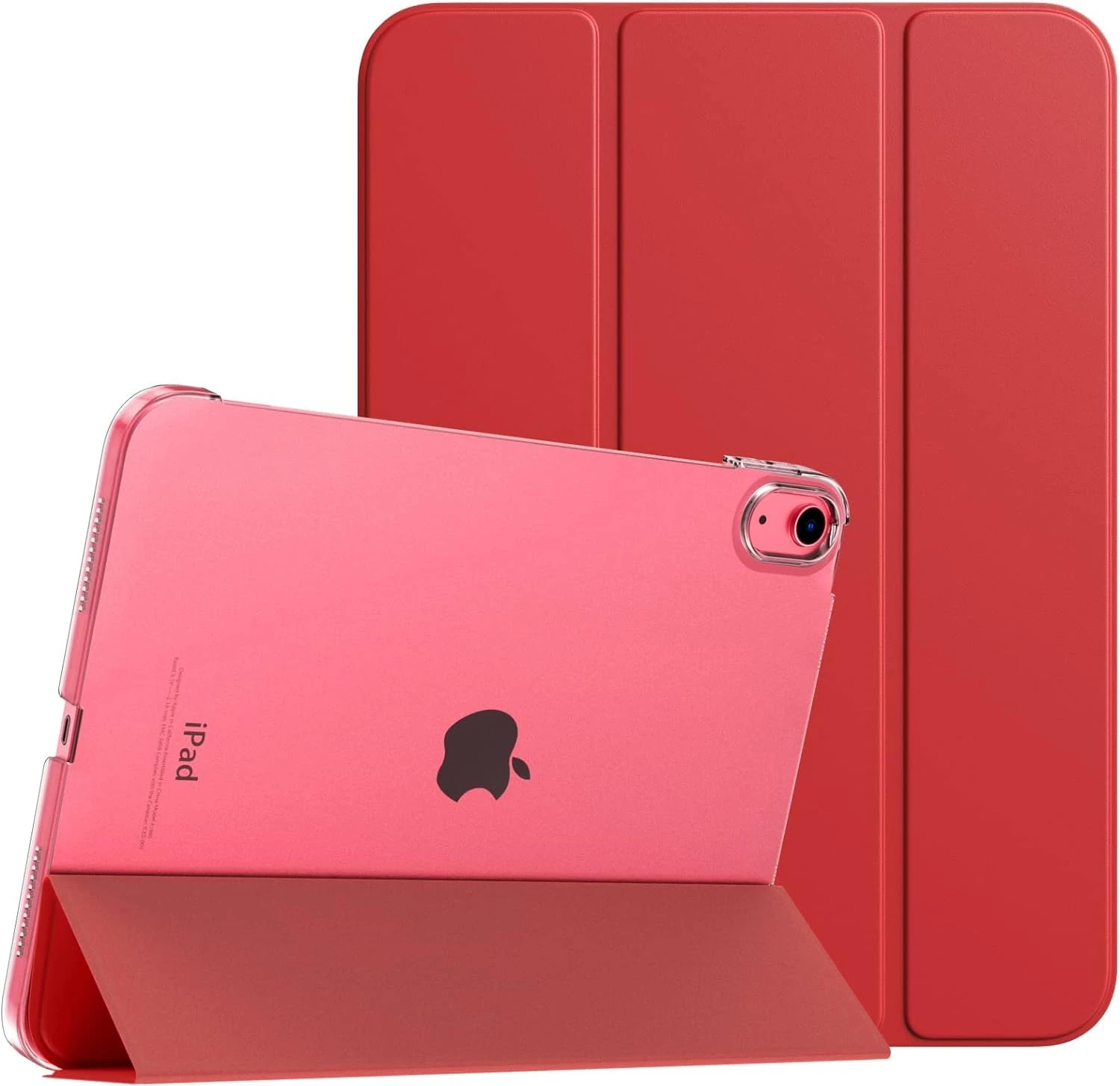 SU for iPad (A16) 11th Generation 11 Inch 2025/ iPad 10th Generation 10.9 Inch 2022, Slim Stand Hard PC Translucent Back Shell Smart Cover, Support Touch ID, Auto Wake/Sleep (Red)