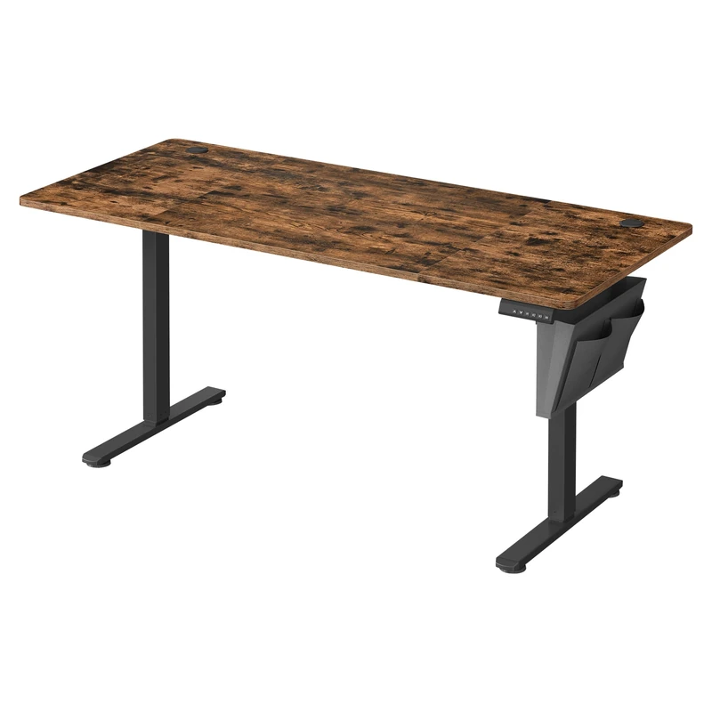 SONGMICS Electric Height Adjustable Desk 160 x 70 cm Sit-Stand Table with 4 Height Memory Function for Office, Telework, Rustic Brown and Ink Black LSD136K01