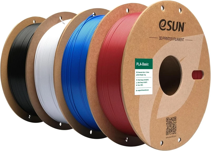 eSUN PLA Filament 1.75mm, PLA Basic 3D Printer Filament Dimensional Accuracy +/- 0.05mm, 1KG per Spool, 4 Spools 3D Printing Filament,Fire Engine Red+Blue+Cold White+Black