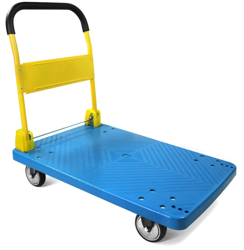 MaxWorks 50888 PP Foldable Heavy Duty Platform Truck Push Dolly 770-lbs Capacity Blue Platform with Yellow Handle - Ideal for Home Garden Office Workshop Warehouse and Moving