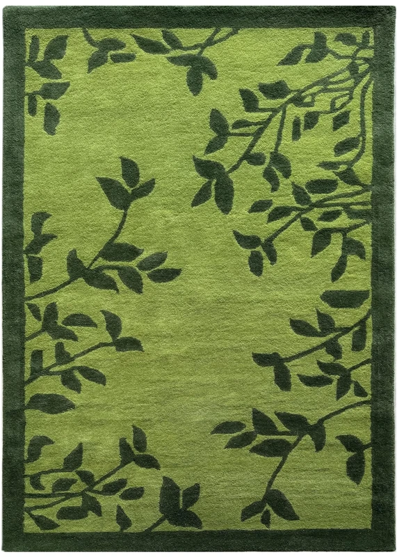 WAWA TEPPICH WT4 100% Wool Rug 120 x 180 cm Handmade Leaf Designer Oriental Rug Green