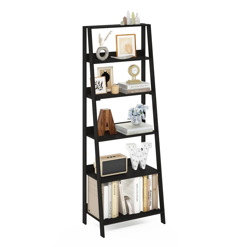 Furinno Ladder Bookcase Display Shelf, 6-Tier, Espresso