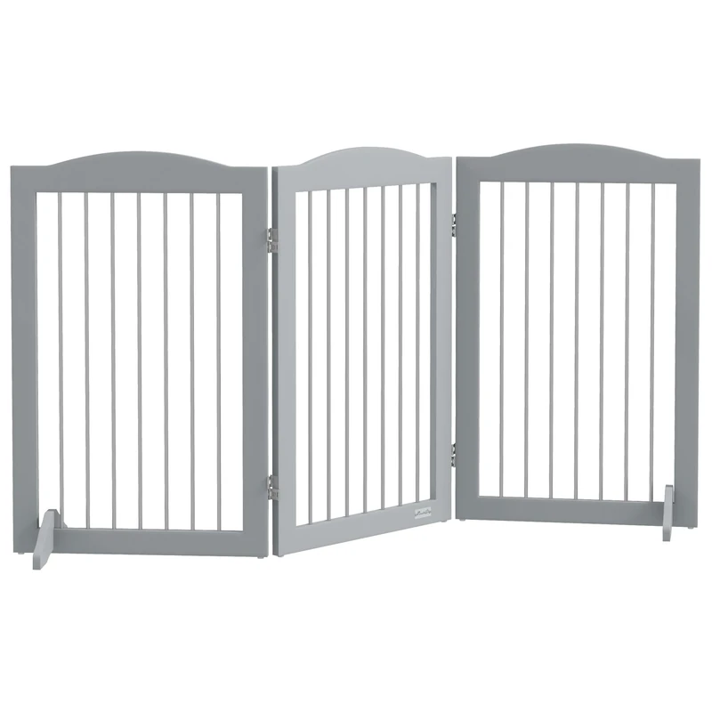 PawHut Foldable Dog Gate, Freestanding Pet Gate with Two Support Feet - Grey