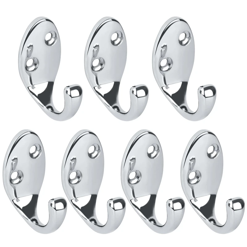 RICOO Modern Coat Hooks, MH014-S7, Set of 7 Wall Mounted Coat Rack in Silver - Premium Zinc Alloy Clothes Hooks for Wall, Durable Wall Hangers 2.2x4.2x5 cm