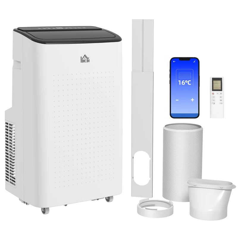 HOMCOM Portable Air Conditioner 14000 BTU, Smart Home WiFi Compatible, App & Voice Control, 4-in-1 Air Conditioning Unit with Cooling, Fan, Dehumidifier, Sleep Mode, 24H Timer, Window Kit, 35m²