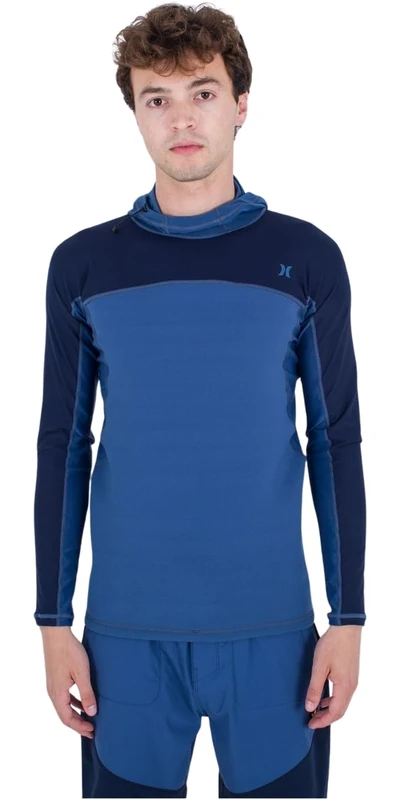 Hurley Mens Coast Hooded Surf Top Rash Guard Shirt, Submarine, M EU