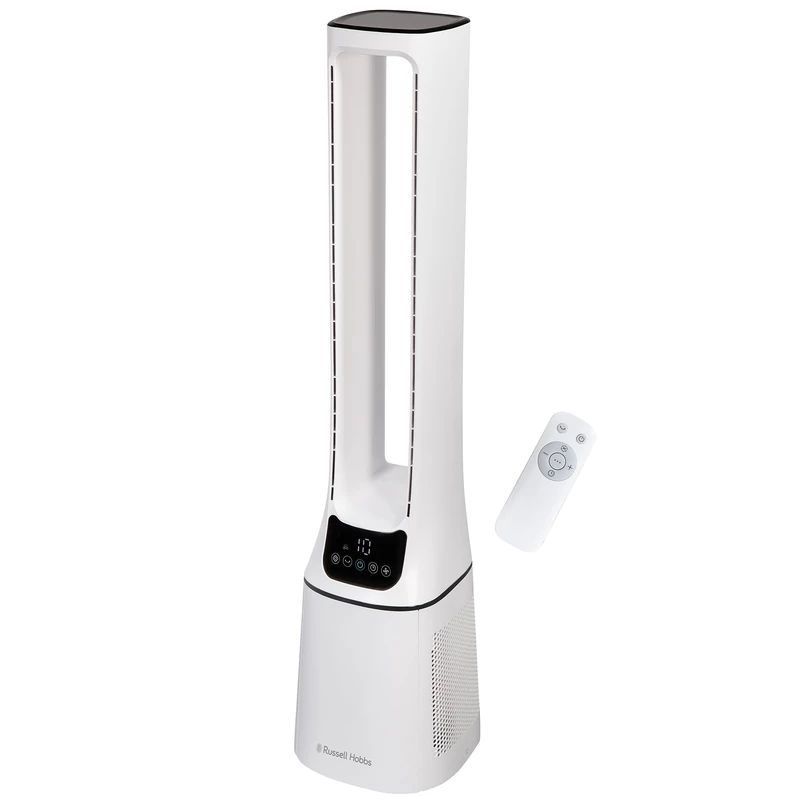 Russell Hobbs Bladeless Quiet Tower fan with Remote Control,107cm Tall, 10 Speed Settings, 12 Hour Adjustable Timer, Oscillating Function, 22W, White, 2 Years Guarantee RHBLDL12