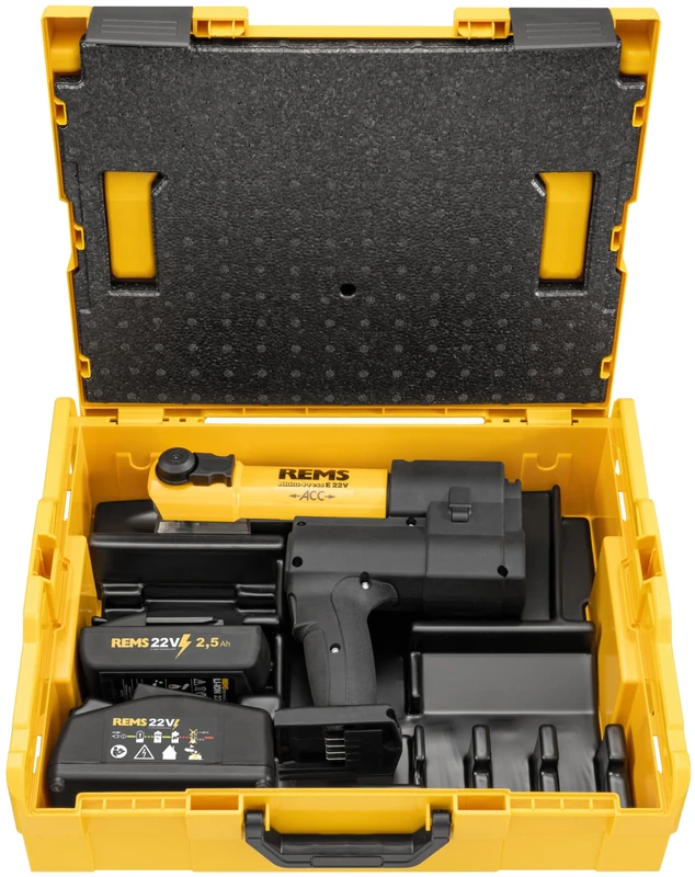 REMS Akku-Press E 22 V Acc Basic Pack L-BOXX (for Making Press Connections, Universal up to 110 mm 3/8-4 Inch, Pipe Press) 576017 R220