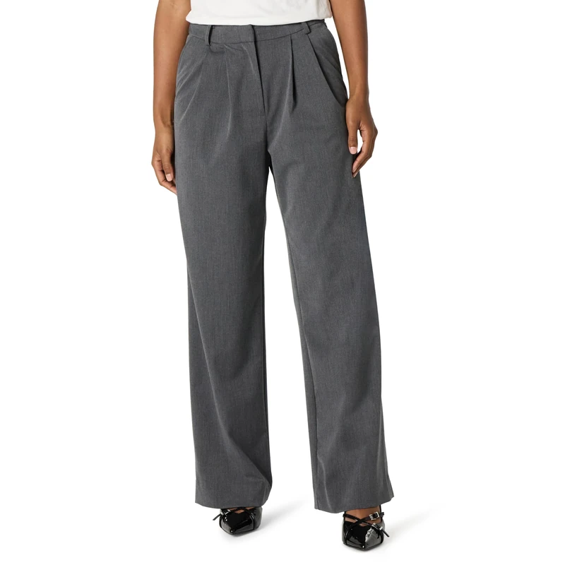 The Drop Women's Nancy Pleat Front Wide Leg Trouser, Heather Grey, XS