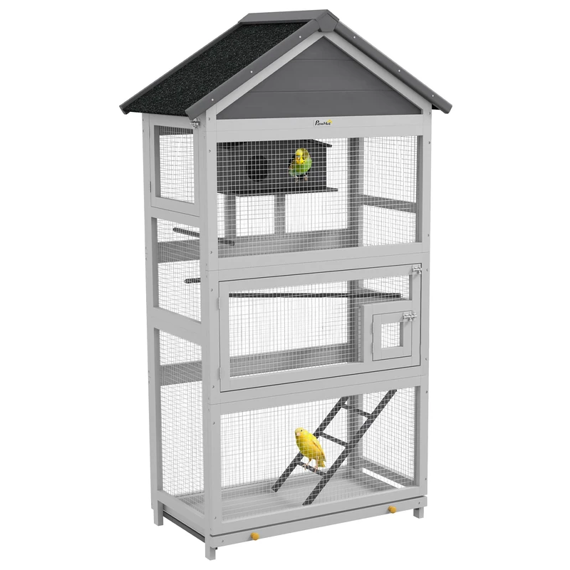 PawHut Bird Cage with Stands for Finches and Parakeets - Grey
