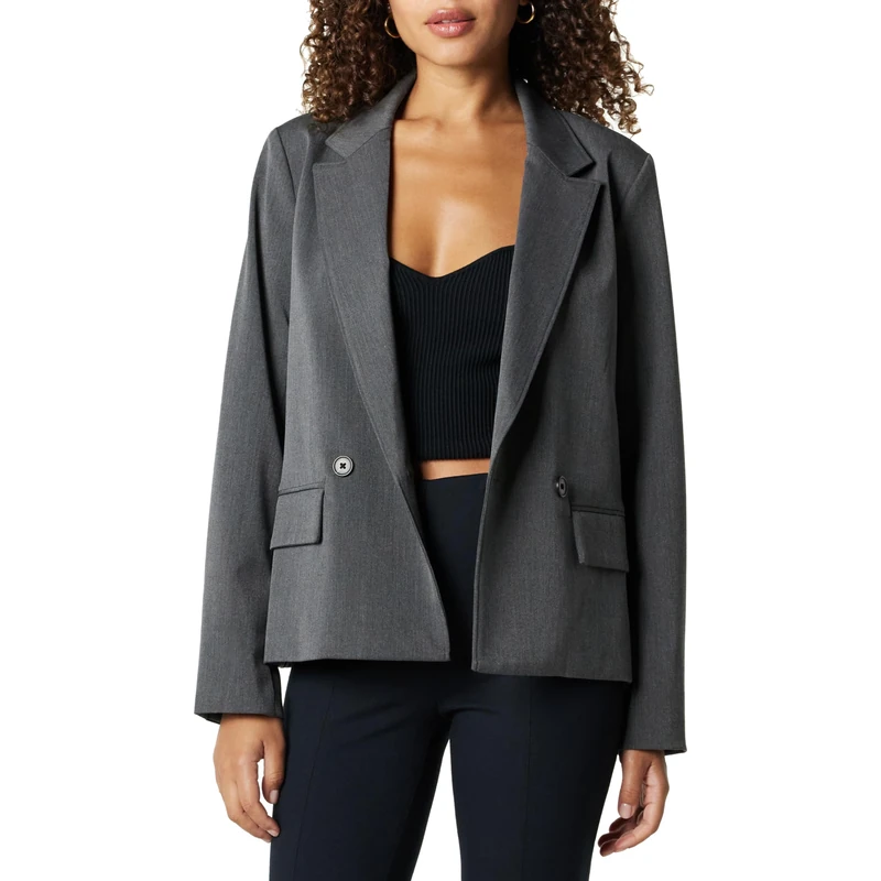 The Drop Women's Liza Relaxed Double-Breasted Blazer, Heather Grey, S - Image 1