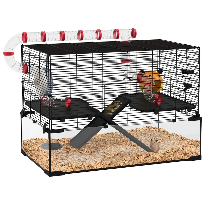 PawHut Hamster Cage w/Tunnels, Tubes, Ramps, Platforms, Hut, 78.5 x 48.5 x 57cm