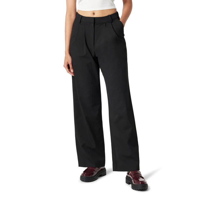 The Drop Women's Nancy Pleat Front Wide Leg Trouser, Black, XXS