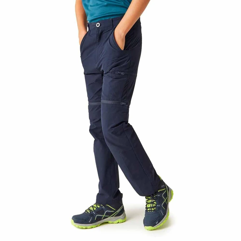 Regatta Junior Highton Stretch Zip Off Trousers Water Repellent Hiking Walking 2-1 Pants Navy