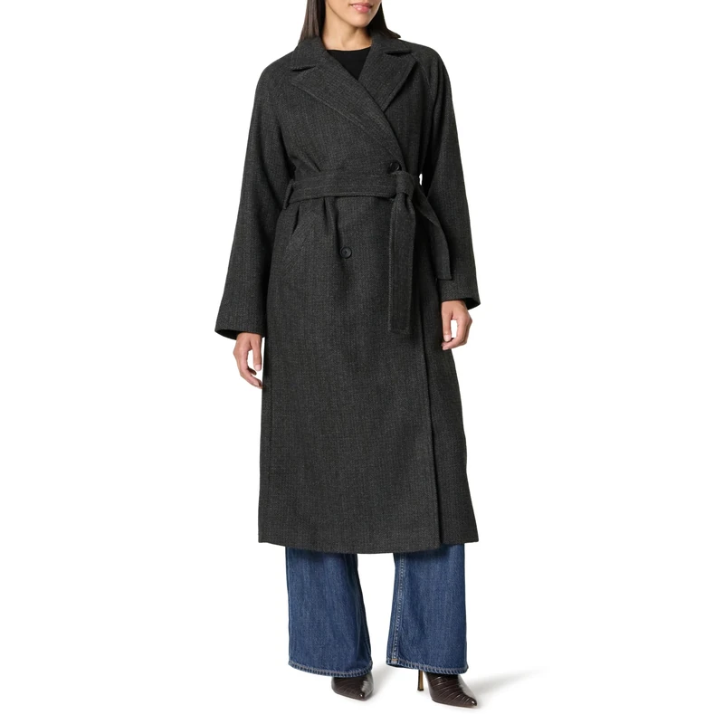 The Drop Women's Jessy Elongated Overcoat, Grey Herringbone, S