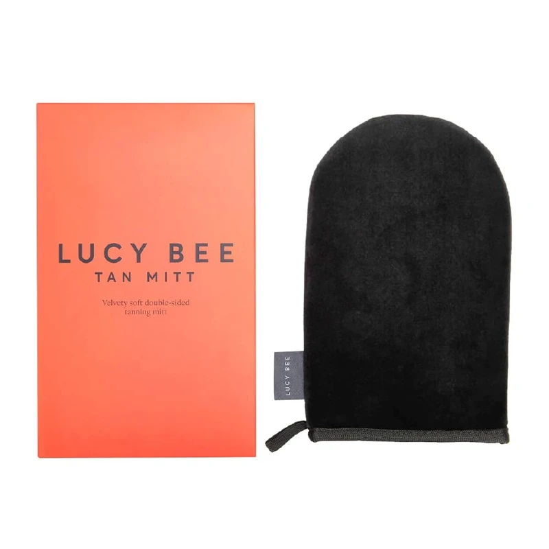 Lucy Bee Self-Tanning Mitt for Fake Tan, Premium Reusable Double-Sided Velvety Soft Applicator, Streak-Free Natural Tan, Stain-Free Hands, Washable Black Mitt in FSC Cardboard Packaging