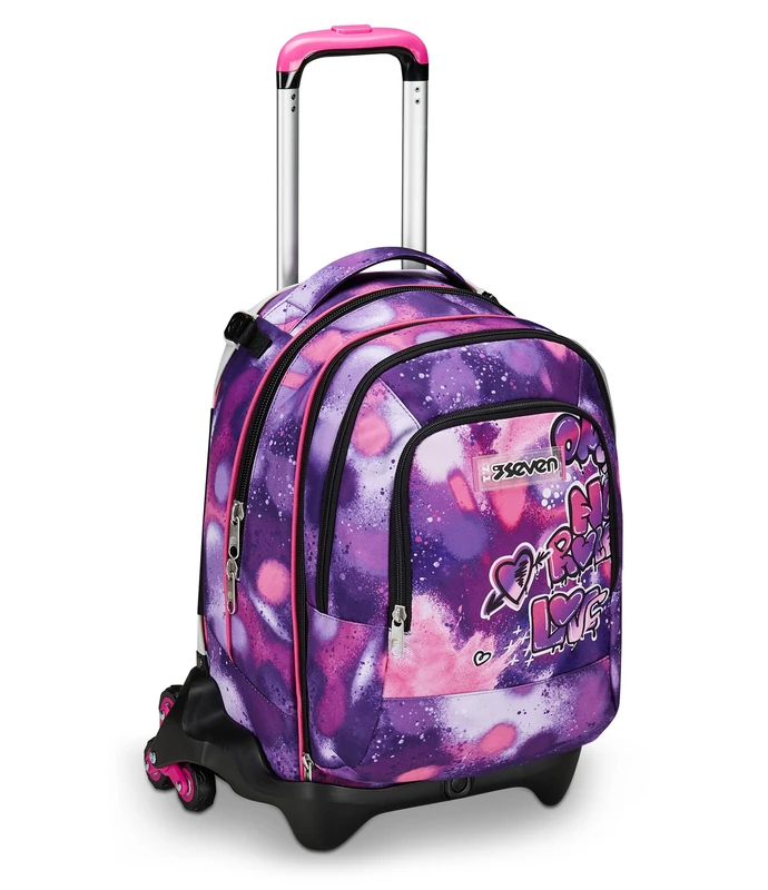 SEVEN Jack Detach School Trolley 3 Wheels, Purple, 3 in 1, Backpack with Detachable Trolley, Travel School Backpack, Girl