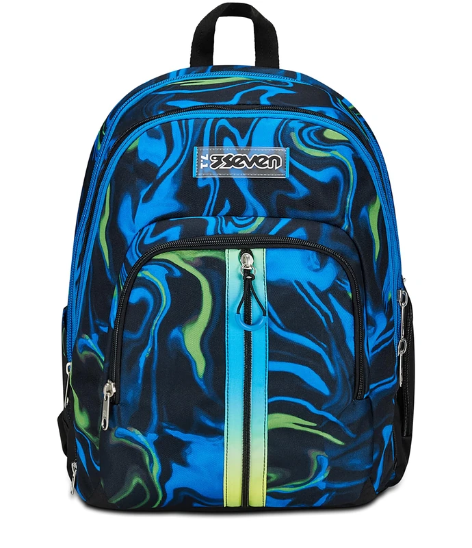 Seven Adavanced Detach School Backpack, Black Blue, Multi-Shade Boy, Double Compartment with Detachable Pocket Use Backpack, PC Pocket, Bottle Pocket, Medium and Upper Backpack, Child Boy, Black,