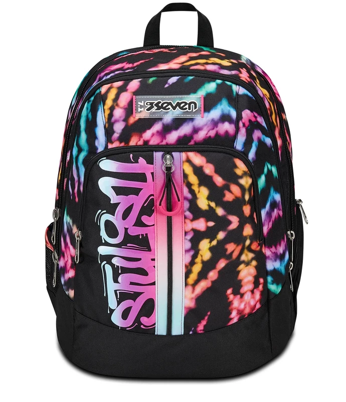 SEVEN Advanced School Backpack, Fuchsia Black, Multi-Shade Girl, Double Compartment Backpack with Wireless Speaker on Shoulder, PC or Tablet Pocket, Bottle Holder and Organizer, School Backpack,