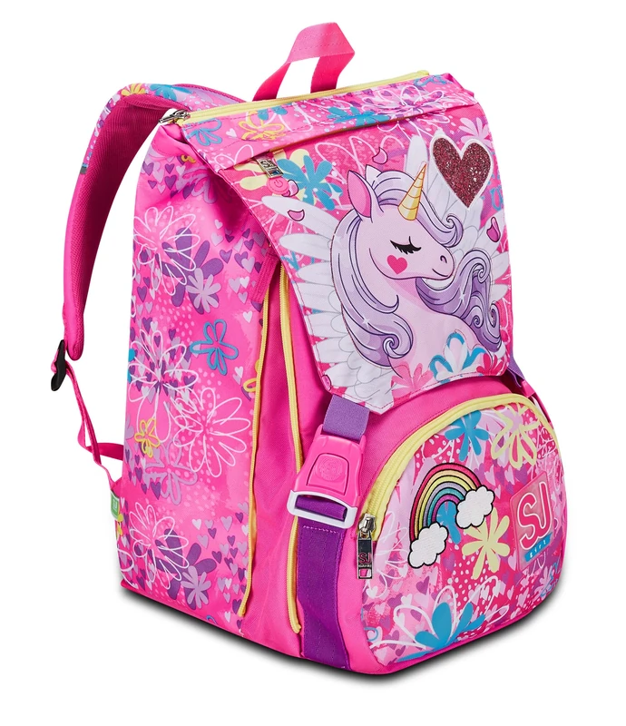 SJ Gang Expandable School Backpack, Pink, Unicorn Led, Double Compartment Backpack Extensible Through Side Zips, Bottle Pocket, Elementary School Backpack, Girl Backpack, pink, Taglia unica, Rucksack