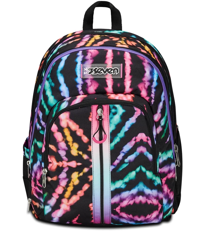 Seven Schoolrazen Advanced Backpack for School, College or Leisure, Spacious School Bag for Teens, Girls, Boys, Padded Satchel with Laptop Compartment, Water Bottle Compartment - Purple and Black