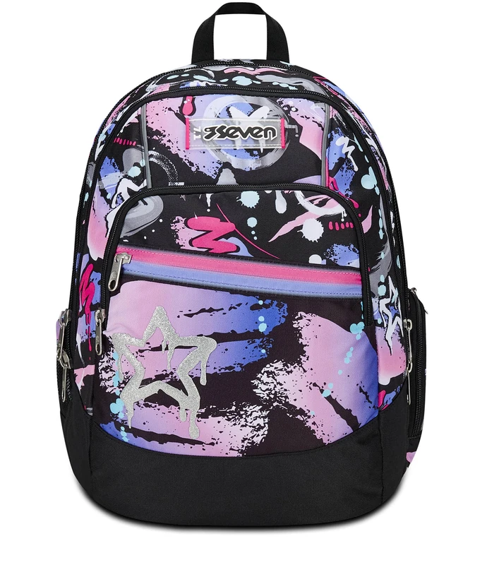 Seven Advanced School Backpack, Fuchsia Black, Mark On Girl, Double Compartment Backpack with PC or Tablet Pocket, Bottle Holder and Organizer, School Backpack for Middle and High Schools, Girls