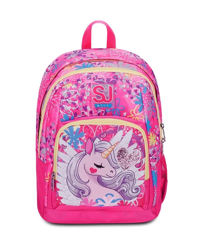 SJ Gang Style Jam Gang Advanced School Backpack, Pink, Unicorn Led, Double Compartment Backpack with PC or Tablet Pocket, Bottle Holder and Organizer, Elementary School Backpack, Girl Backpack