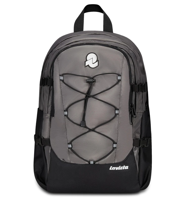 Invicta Act Plus Plain Office Backpack, Grey, Double Compartment with PC Pocket, Bottle Pocket, Organizer, Waist & Chest Straps, Volume Adjustment, Work, School, Travel Backpack