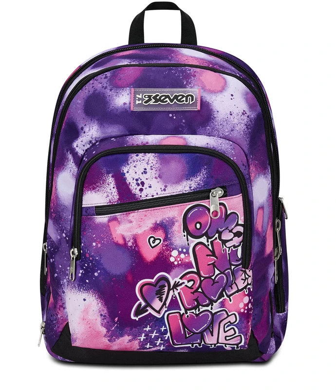 Seven Adavanced Detach School Backpack, Purple, Bubble Street, Double Compartment with Detachable Pocket Use Backpack, PC Pocket, Bottle Pocket, Medium and Upper Backpack, Girls