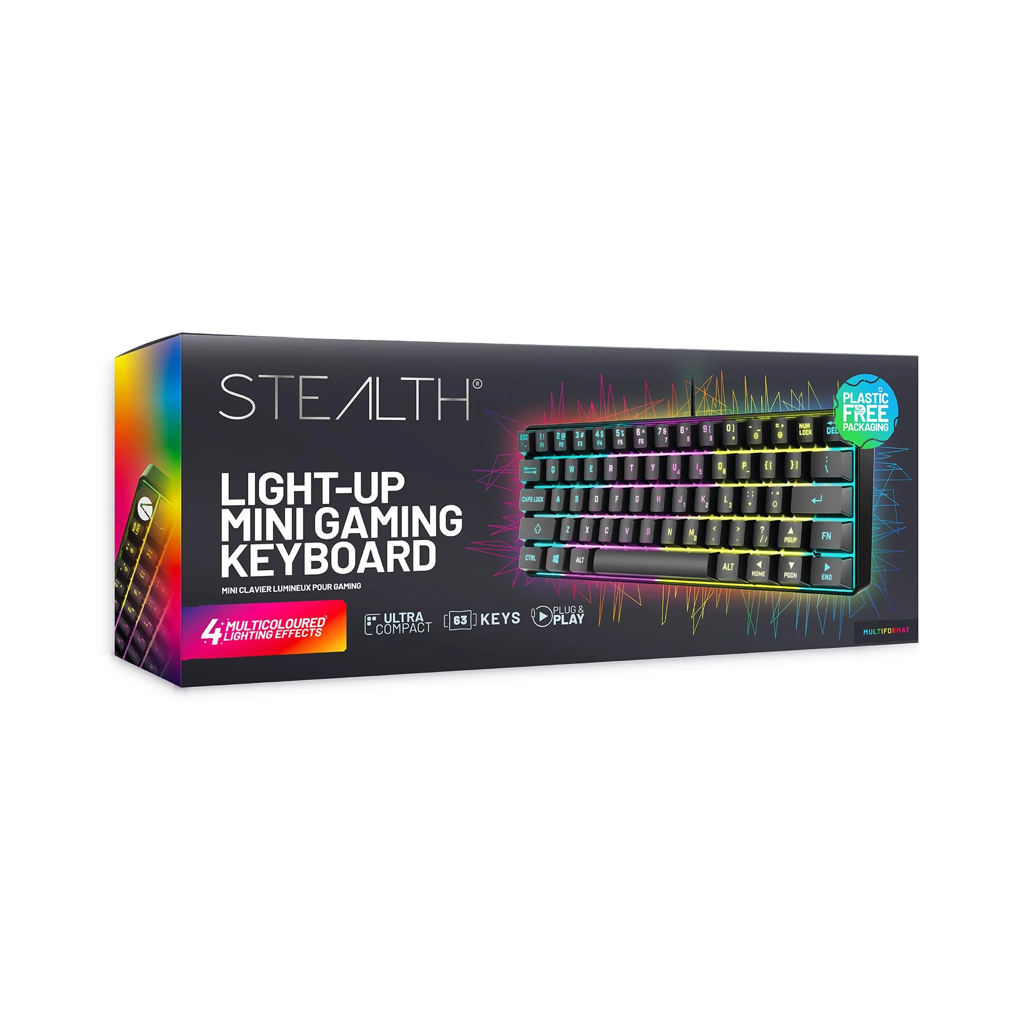 STEALTH Light Up Ultra Compact Mini Gaming Keyboard - Black, with Weighted Base and Multicolour Lighting Effects