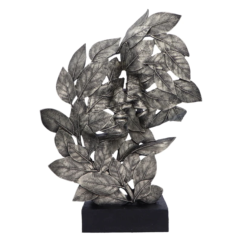 Nemesis Now Natural Emotion - Kiss 37cm, Resin, Silver, Kissing Couple Leaves Sculpture, Wedding or Valentine's Day Gift, Ideal For Nature & Art Lovers, Cast in the Finest Resin, Expertly Hand-Painted
