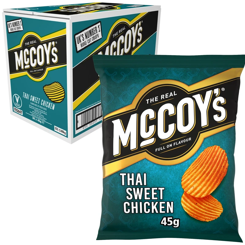 McCoys THAI SWEET CHICKEN Grab Bag Crisps 45g (Multipack BOX of 36) - Fully loaded with flavour, iconic ridged crisp, unmistakable crunch