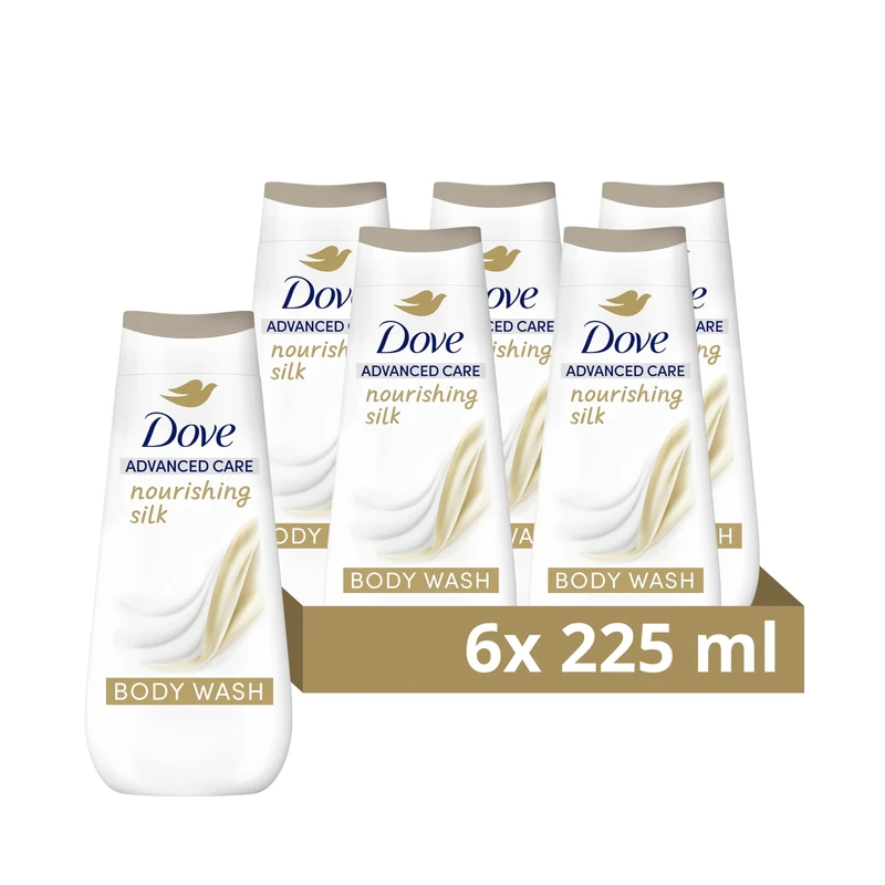 Dove Advanced Care Nourishing Silk Body Wash Body Cleanser shower gel with skin-natural nutrients for instantly silky-soft skin 6x 225 ml
