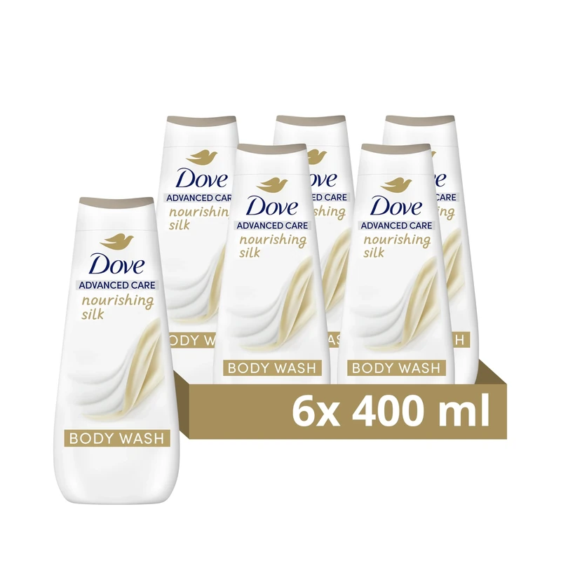 Dove Advanced Care Nourishing Silk Body Wash Body Cleanser shower gel with skin-natural nutrients for instantly silky-soft skin 6x 400 ml