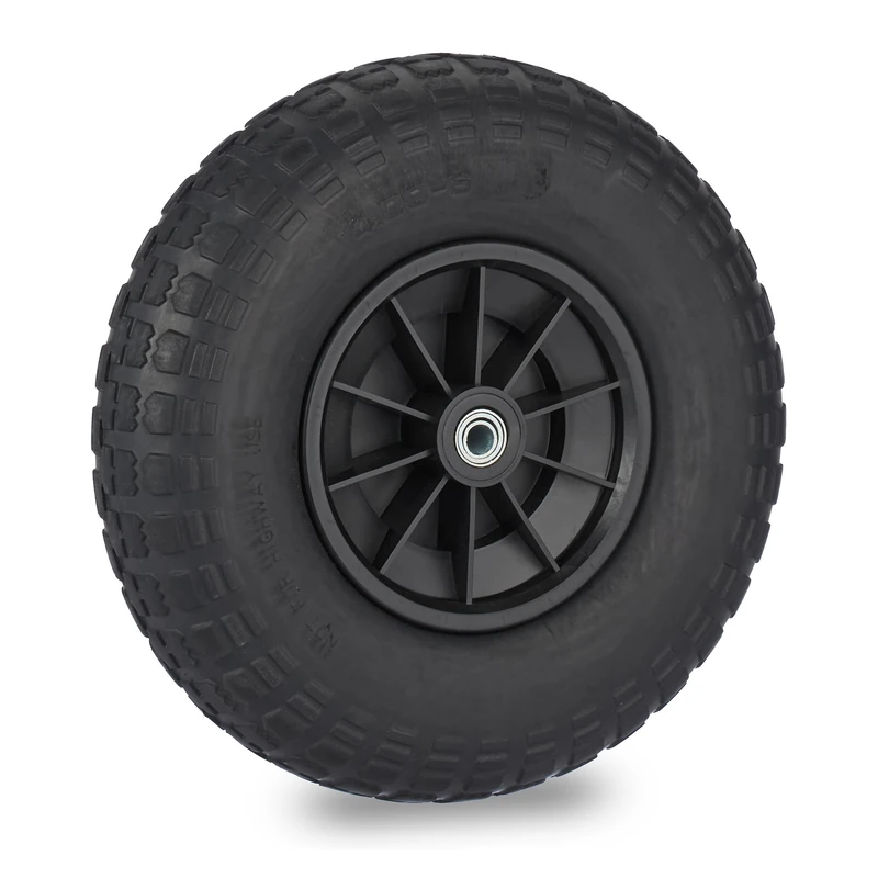 Relaxdays Wheelbarrow Wheel, Size 4.00-8, Profiled Solid Rubber, Plastic Rim Tyre, Puncture-Proof, 100kg Load, Black, 4-6