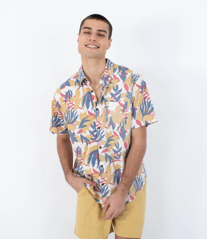 Hurley Mens One and Only Lido Stretch Shirt, White Combo, S EU