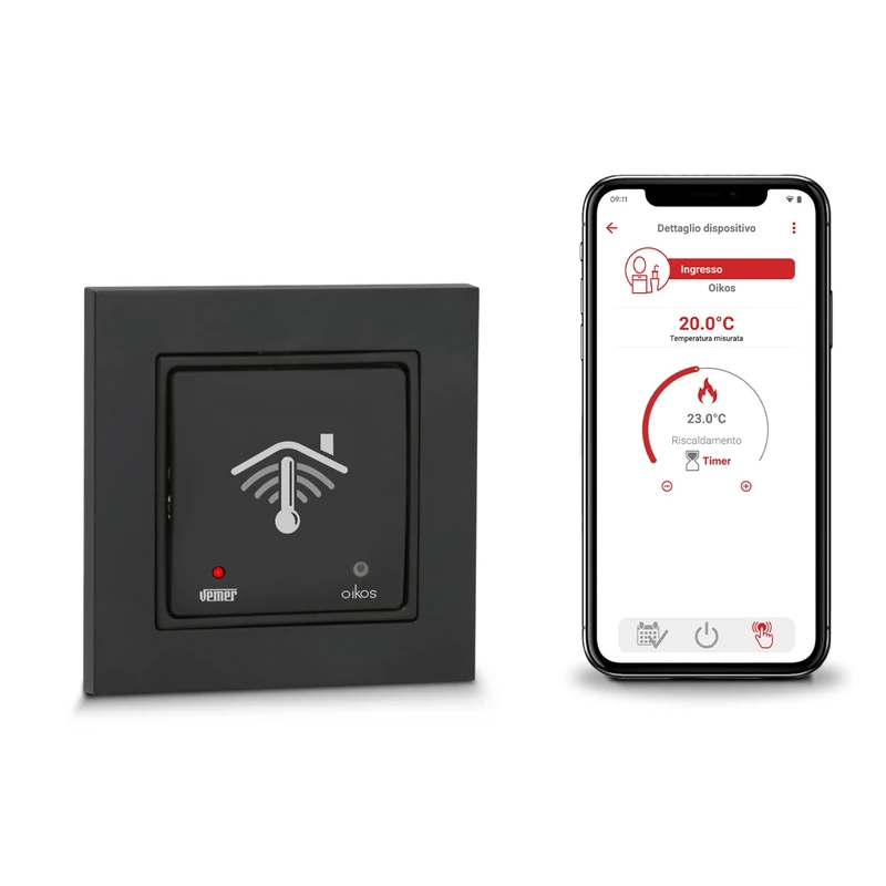 VEMER WiFi recessed Round Box (50 x 50), Smart Thermostat with APP, Alexa and Google Home, Weekly Programming, 230 V Power Supply, Grey