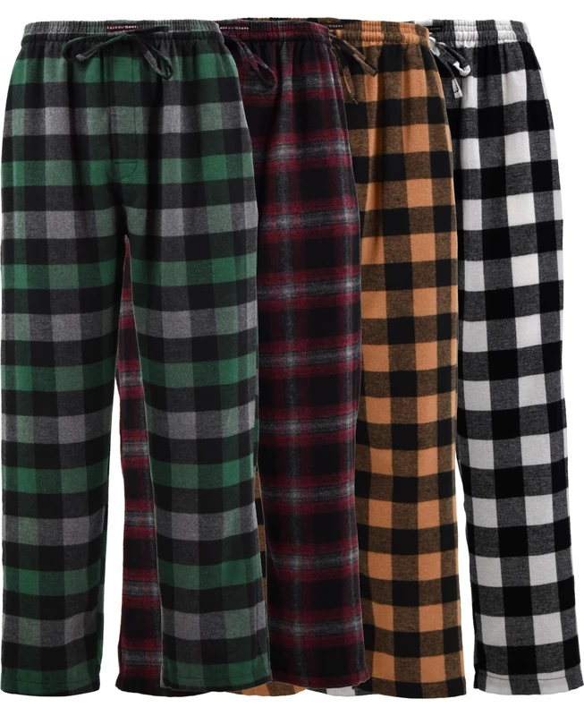 Andrew Scott Men's 4 Pack 100% Cotton Flannel Pajama Sleep Pant - Lounge Pants, 4 Pack- Grab Bag Random Plaids, M