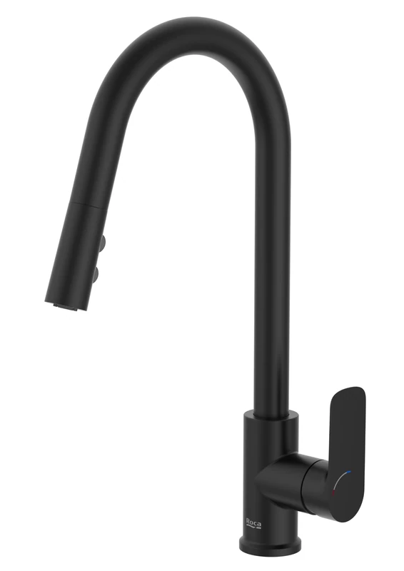 Roca A5A816ENB0 Kitchen Mixer U Spout Collection, Pull Out Spout, Matte Black