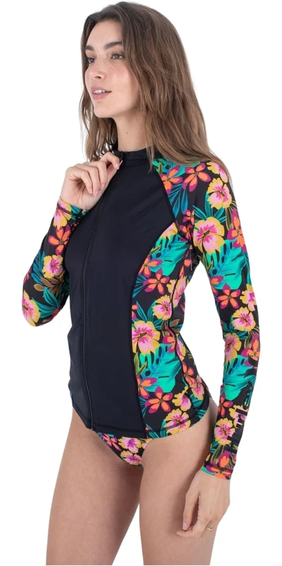 Hurley Long Sleeve Lycra Women - Fiji Fantasy Zip Front Black