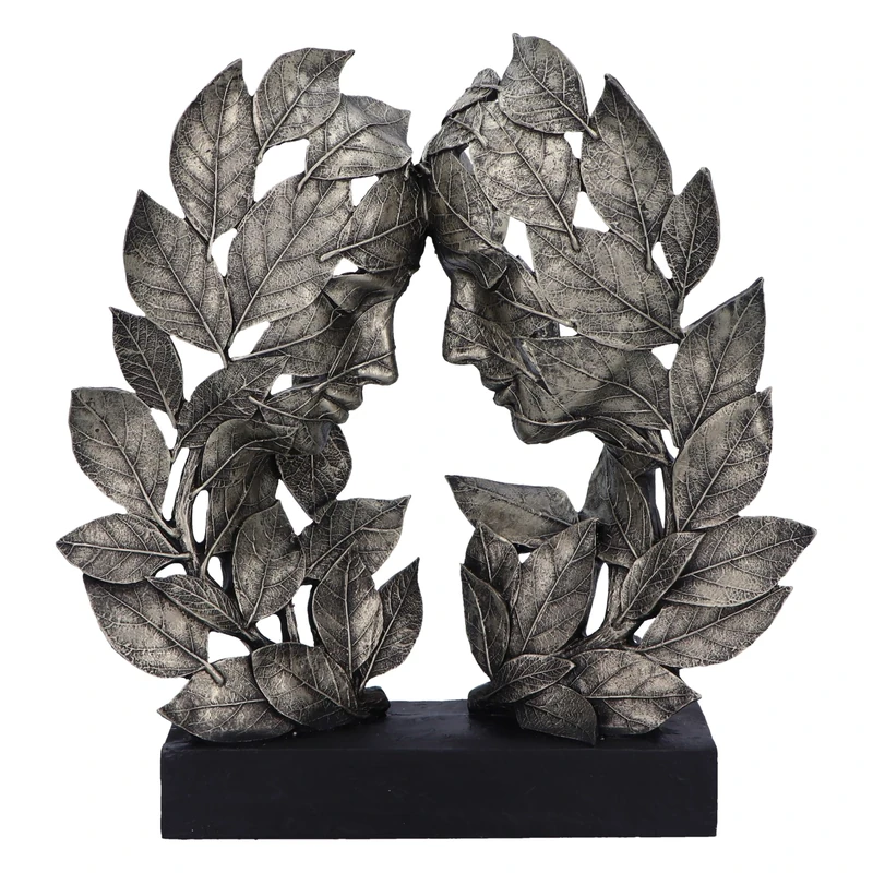 Nemesis Now Natural Emotion - Love 31cm, Resin, Silver, Touching Heads Leaves Sculpture, Wedding or Valentine's Day Gift, Ideal For Nature & Art Lovers, Cast in the Finest Resin, Expertly Hand-Painted