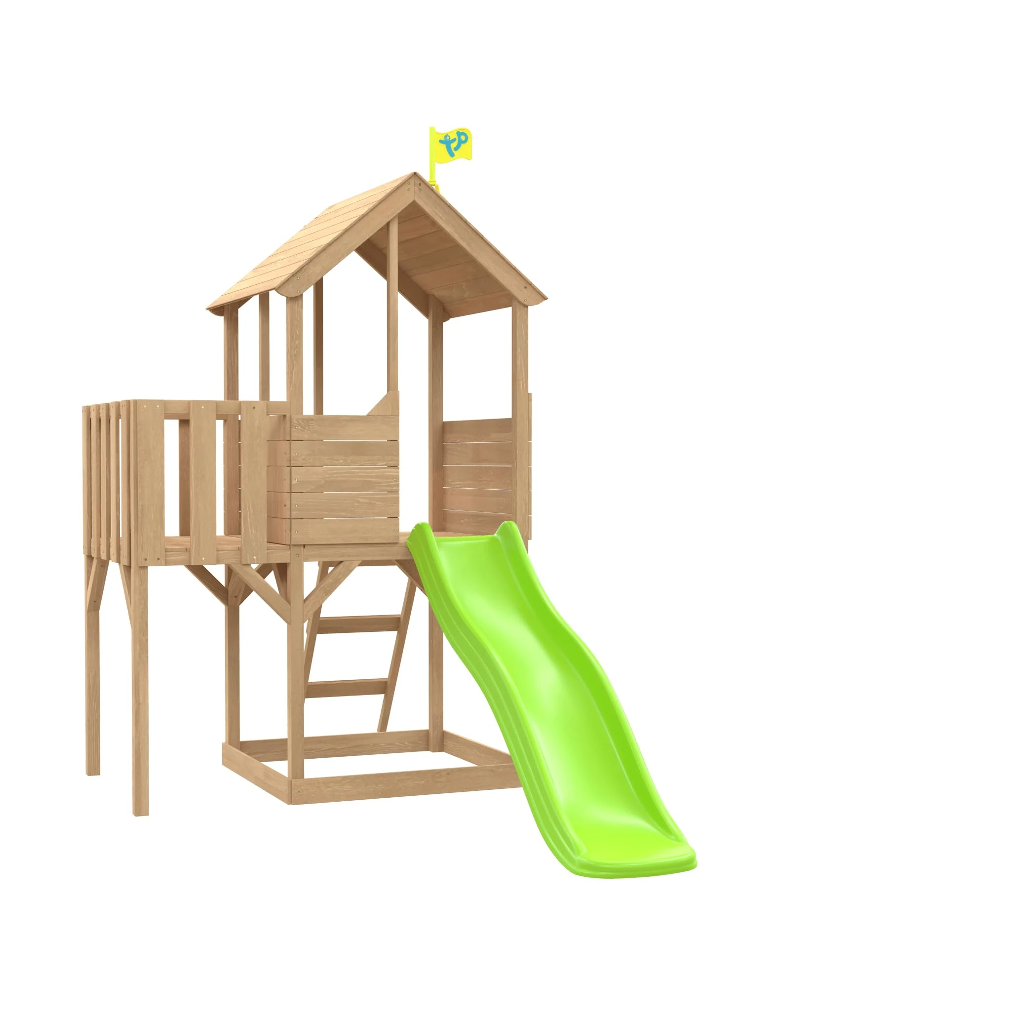 TP Toys - Treehouse Wooden Play Tower, With Panel Kit, Balcony & Wavy Slide. Two-storey Wooden Playhouse, Lookout Deck, Made From FSC Certified Wood - Age 3 Years+