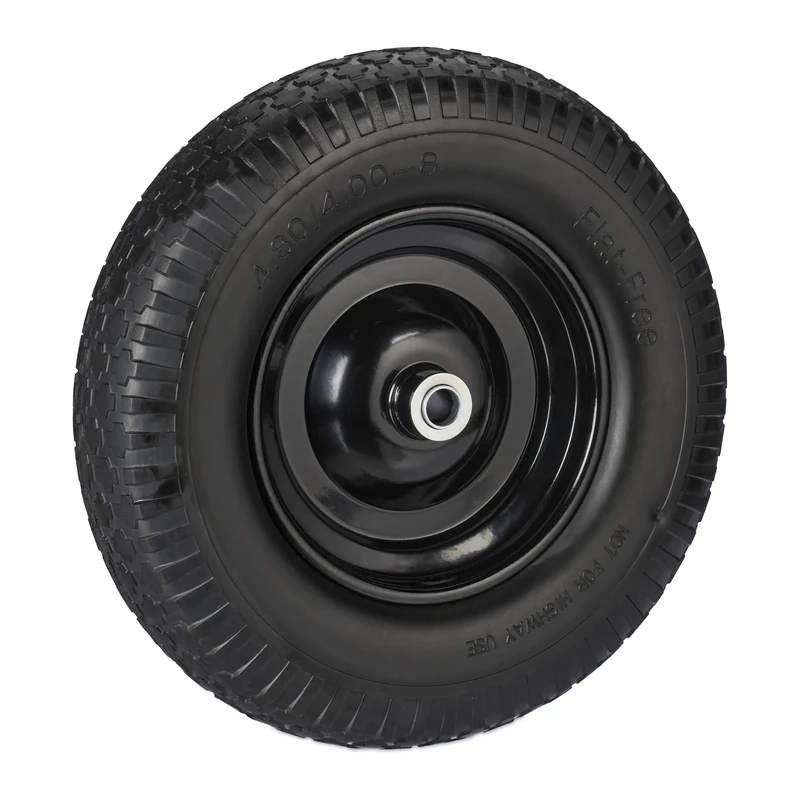 Relaxdays Wheelbarrow Wheel, Size 4.00-8, Profiled Rubber, Steel Rim, Handtruck Tyre, Puncture-Proof, 100kg Load, Black, 4-8