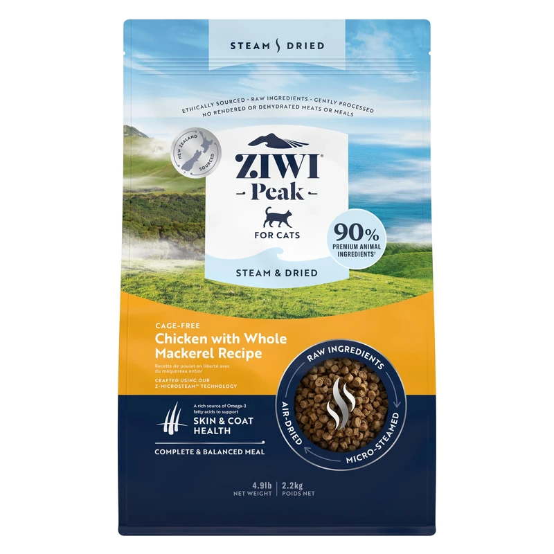 ZIWI Peak Steam & Dried Cage-free Chicken with Whole Mackerel, 2.2 kg - Natural, High Protein Cat Food Dry, Raw Alternative & Grain Free Complete Dry Cat Food
