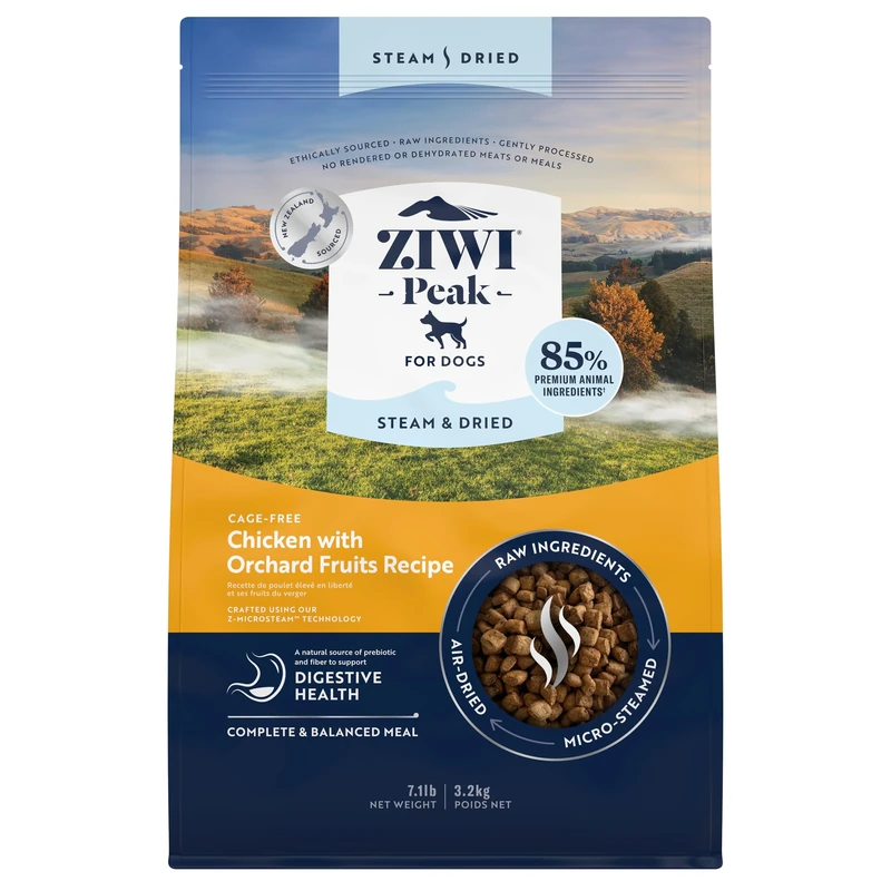 ZIWI Peak Steam & Dried Cage-free Chicken with Orchard Fruits, 3.2 kg - High Protein, Grain Free Dog Food Dry, Raw Dog Food Alternative