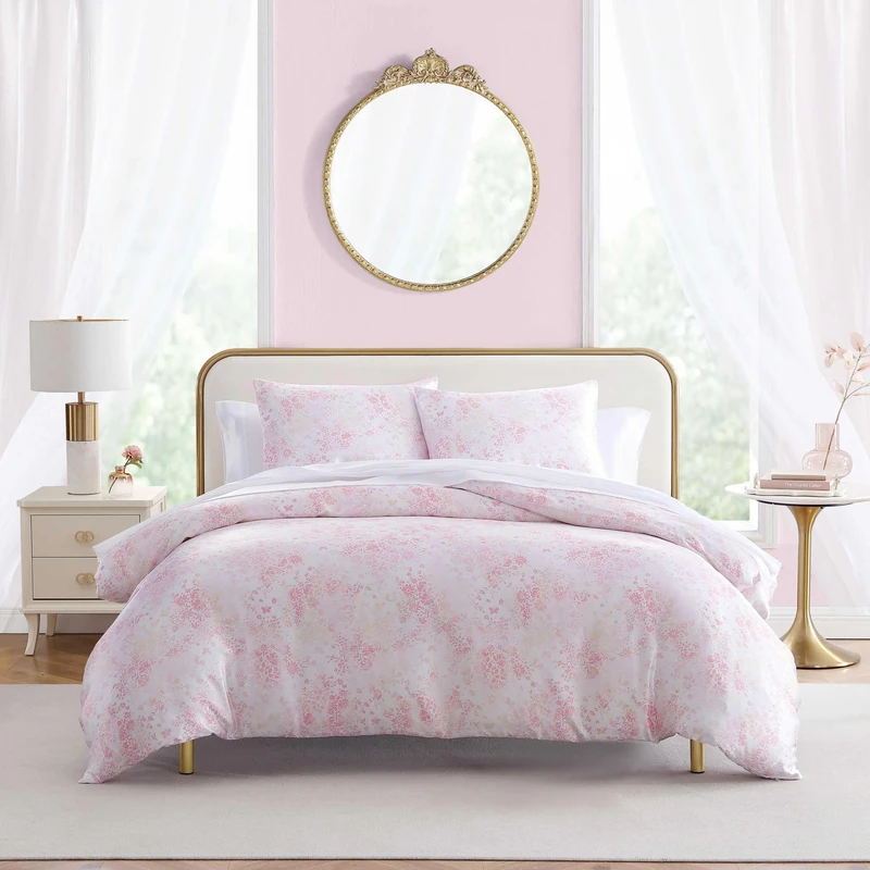 Betsey Johnson - Queen Duvet Cover Set, Luxurious Satin Bedding with Matching Shams, Silky Home Decor for Hair and Skin (Butterfly Garden Pink, Queen)