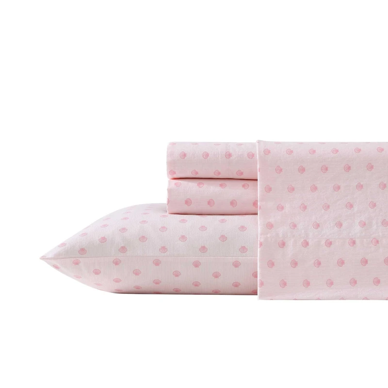 Laura Ashley - Twin Sheets, Cotton Percale Bedding Set, Lightweight & Breathable Home Decor (Scallop Dollop Pink, Twin)
