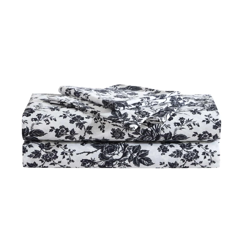Betsey Johnson - King Sheets, Soft & Lightweight Bedding, Fade & Wrinkle Resistant, Ideal Valentine's Day Gifts (Betseys Toile Black, King) - Image 1