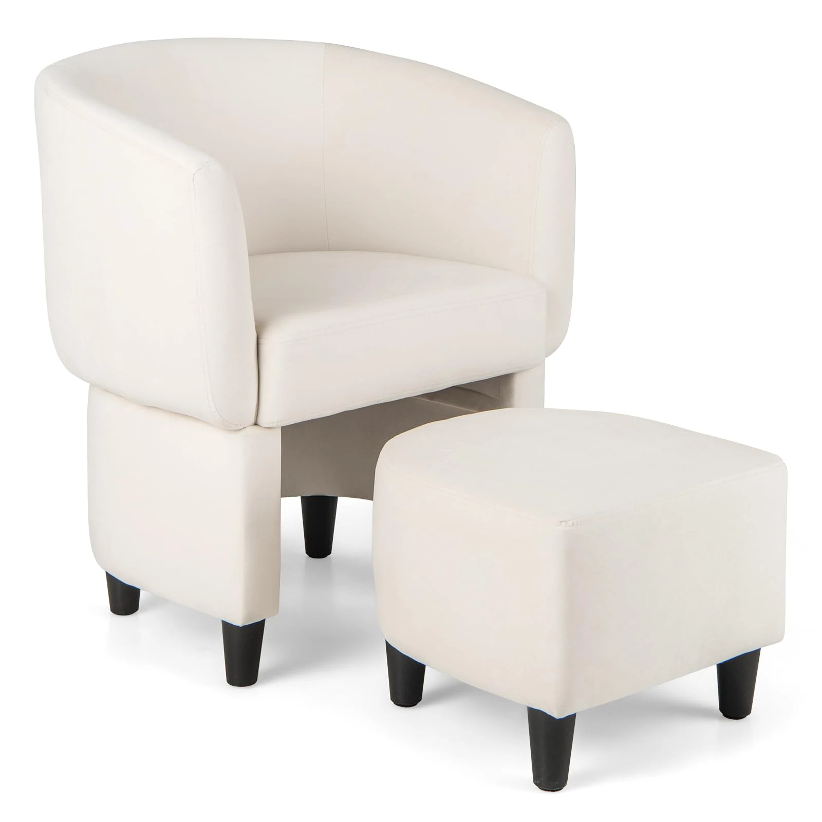 COSTWAY Velvet Tub Chair with Footstool, Upholstered Club Chair Accent Armchair, Modern Space-Saving Comfy Barrel Chair Sofa Lounge Seat Reading Armchair for Living Room, Bedroom, Reception (Beige)