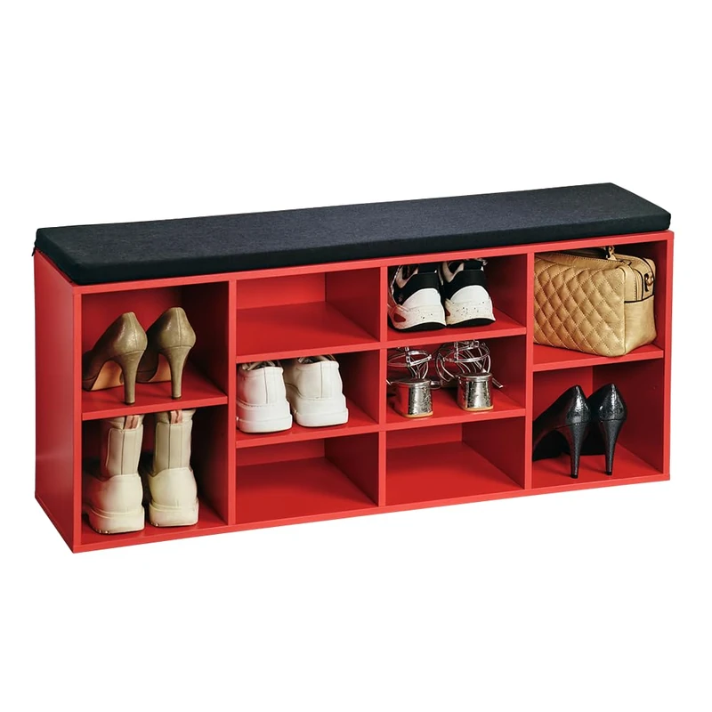 Kesper 15983 13 Shoe Cabinet with Seat Cushion Material: Particle Board Veneer Dimensions W 103.5 x H 48 x D 29.5 cm Colour: Red/Black